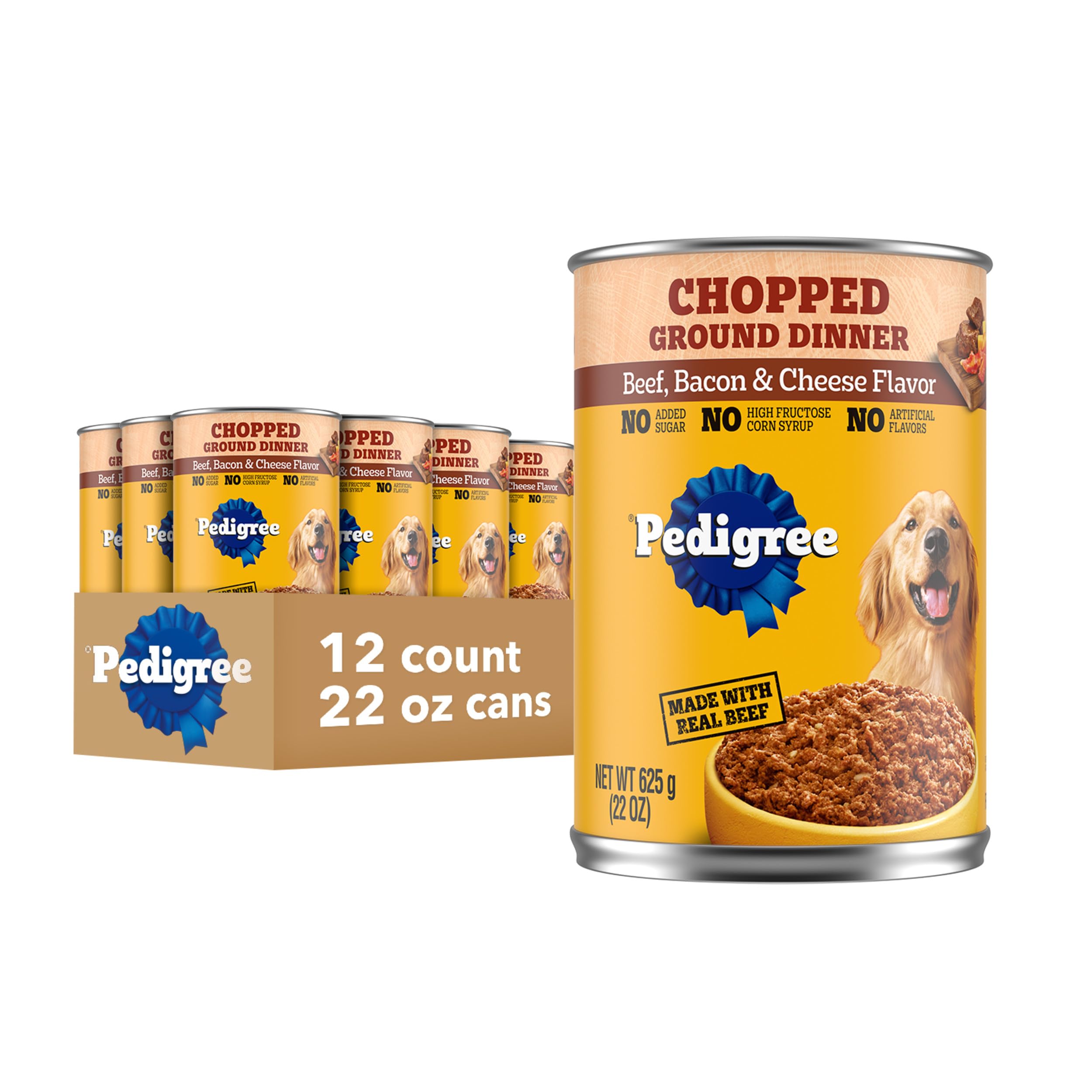 Pedigree lata frontal Beef & Bacon mostrando diseño y conveniencia
