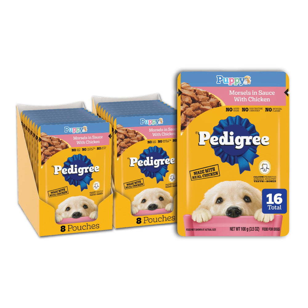 Pedigree sobre frontal mostrando diseño y beneficio de nutrición equilibrada