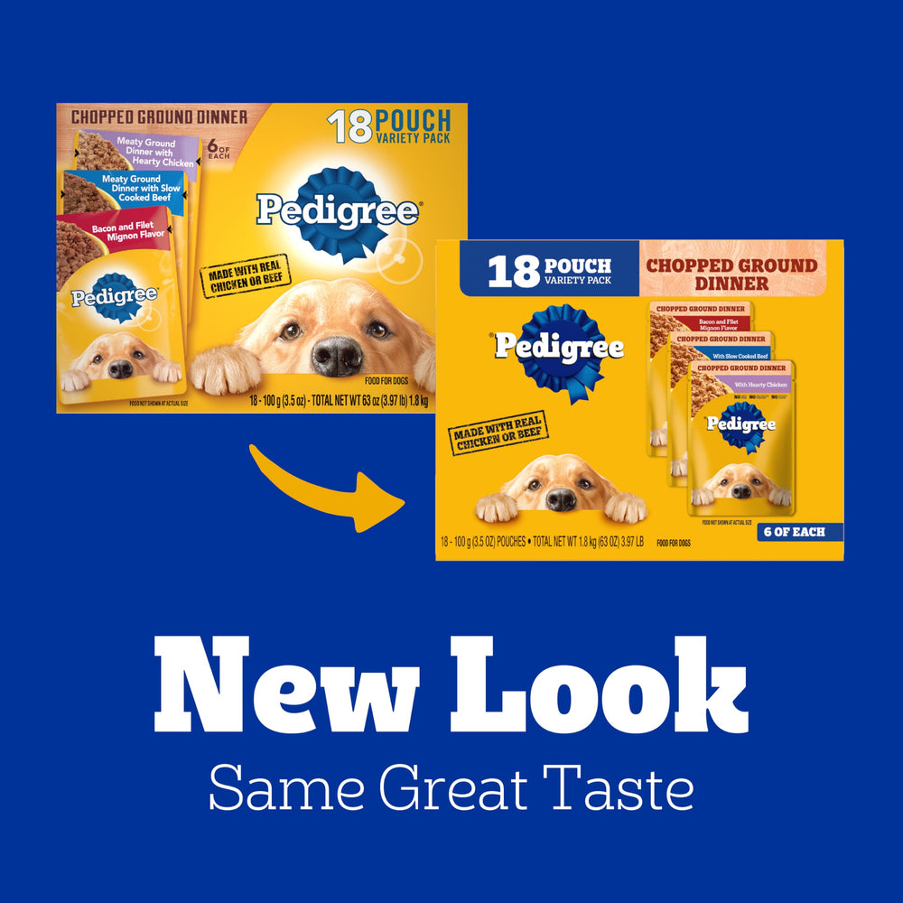 Pedigree textura cerca de la comida húmeda con apariencia apetitosa