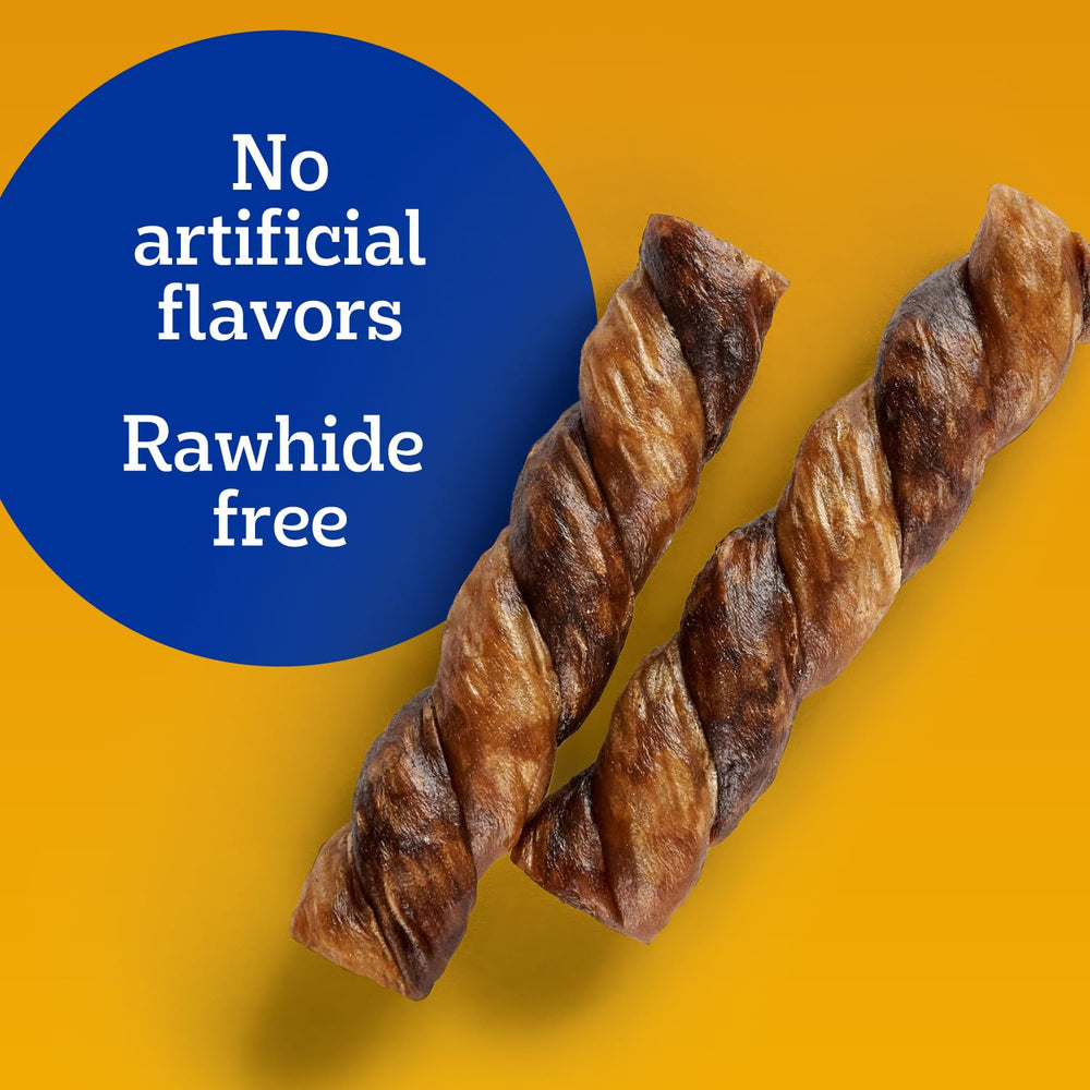 Pedigree Twisty Chews sobre mantel mostrando variedad y sabor pollo y res