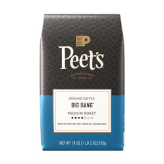 Peet's Coffee empaque Big Bang al frente mostrando bolsa de 18 onzas, atractivo visual
