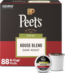 Peet's Coffee caja frontal de K-Cup descafeinado muestra diseño y conveniencia