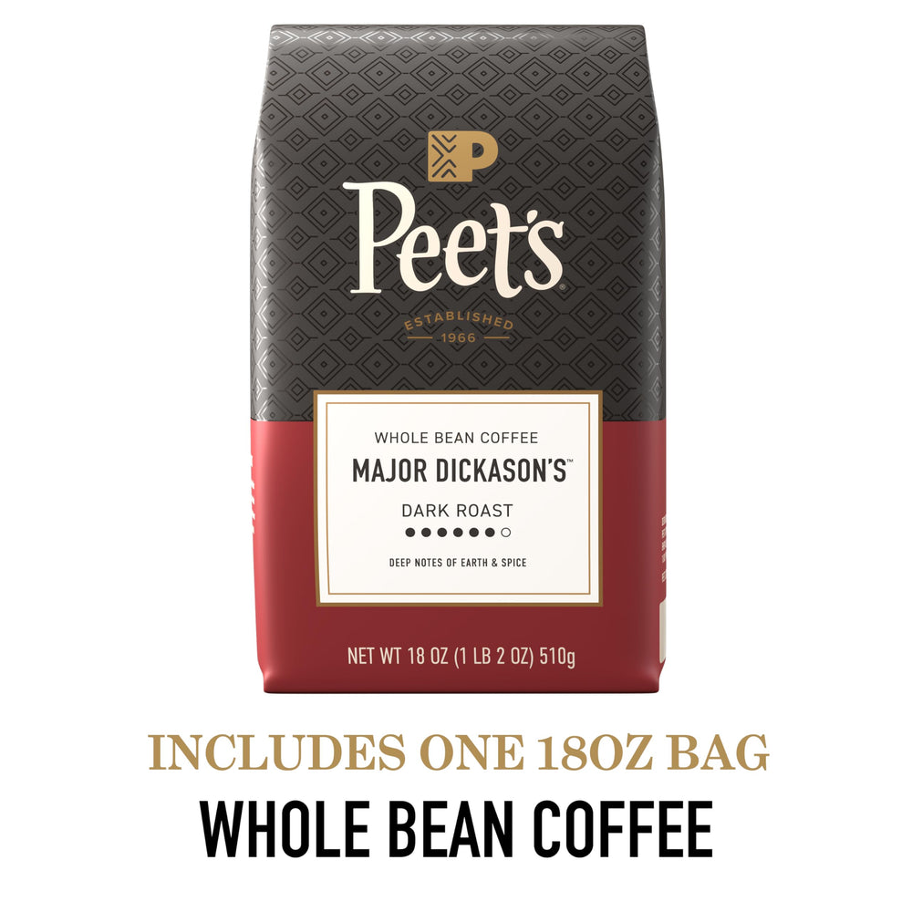 Peet's etiqueta con detalle del nivel de tostado oscuro y notas de sabor