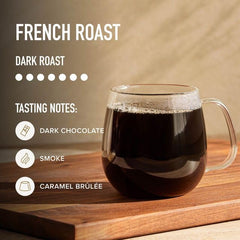 Peet's café en taza con crema y notas de chocolate visibles