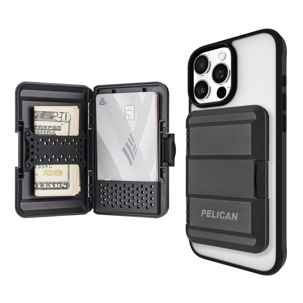 Pelican cartera MagSafe frontal mostrando diseño slim y sujeción segura