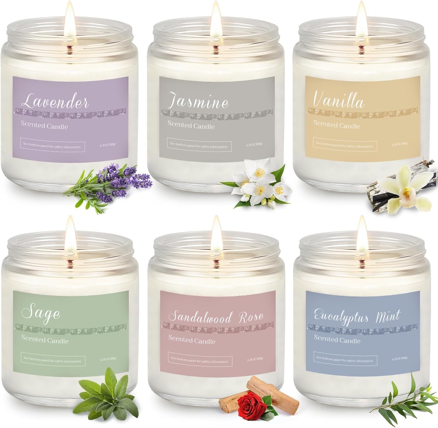 PELN estuche frontal con seis velas mostrando variedad y estética de regalo