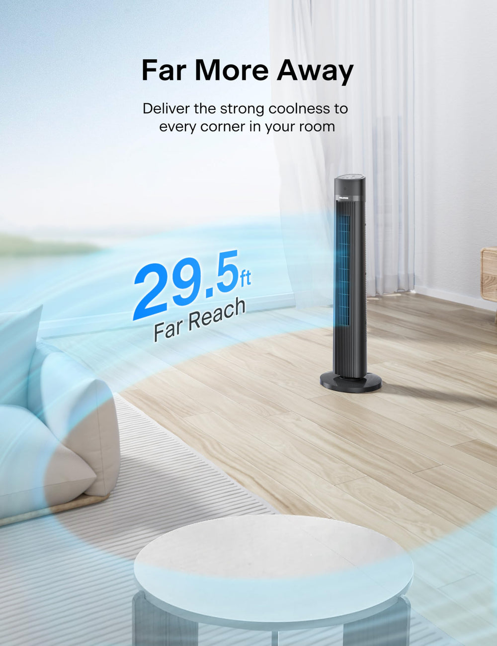 PELONIS panel LED superior con controles táctiles y accesibilidad rápida