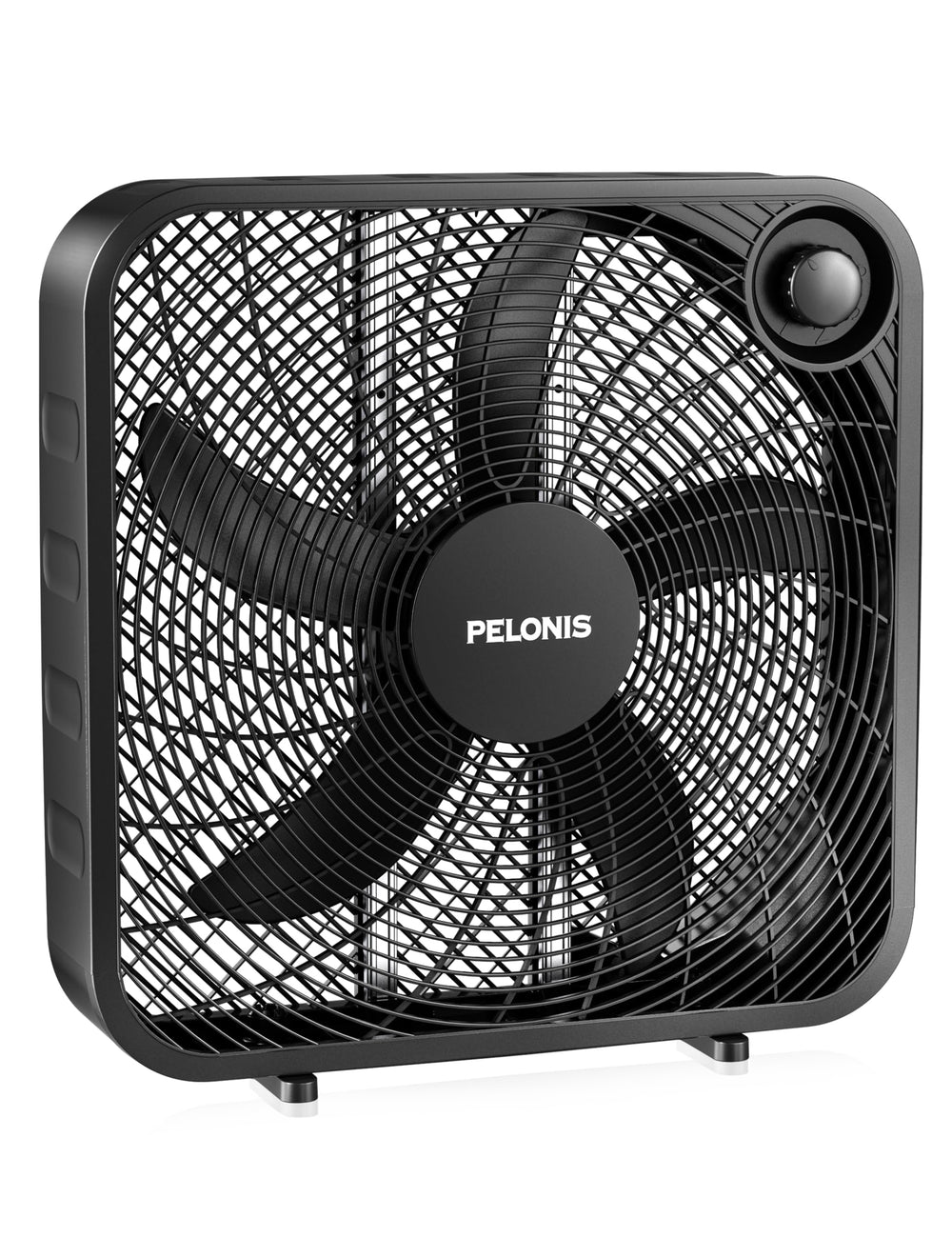 PELONIS ventilador caja frontal mostrando diseño y potencia