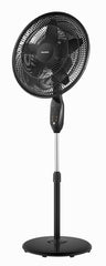 PELONIS ventilador pedestal frontal mostrando rejilla y aspas, eficiencia de flujo