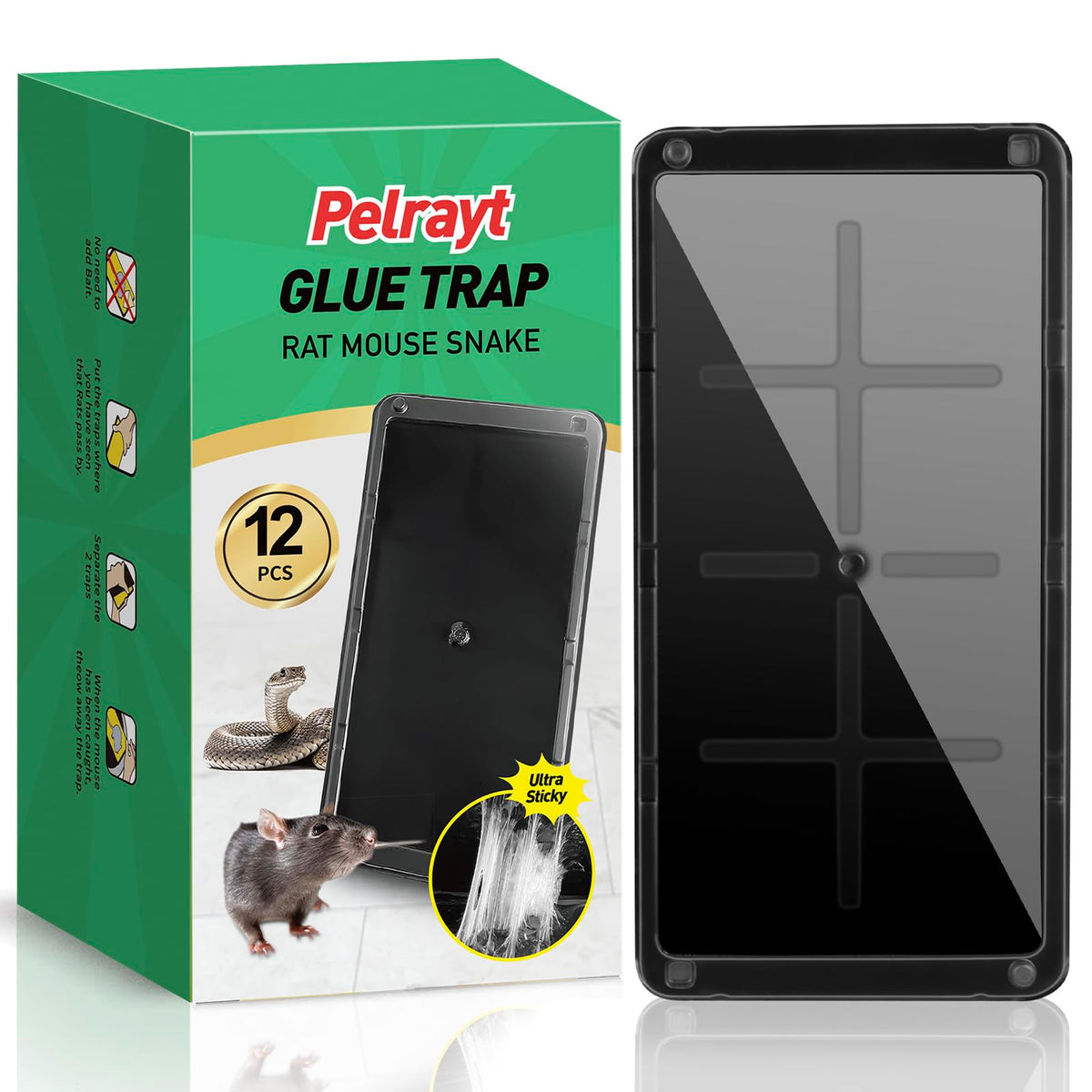 Pelrayt empaque frontal mostrando 12 trampas y beneficio de almacenamiento seguro
