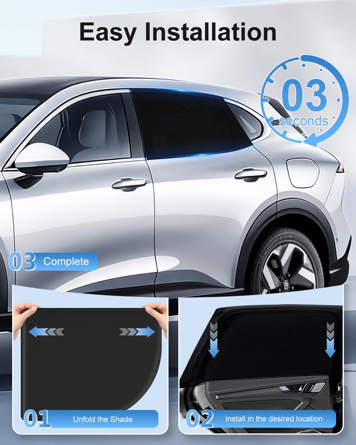 PEMOTech cortina instalada en ventanilla trasera protegiendo al bebé