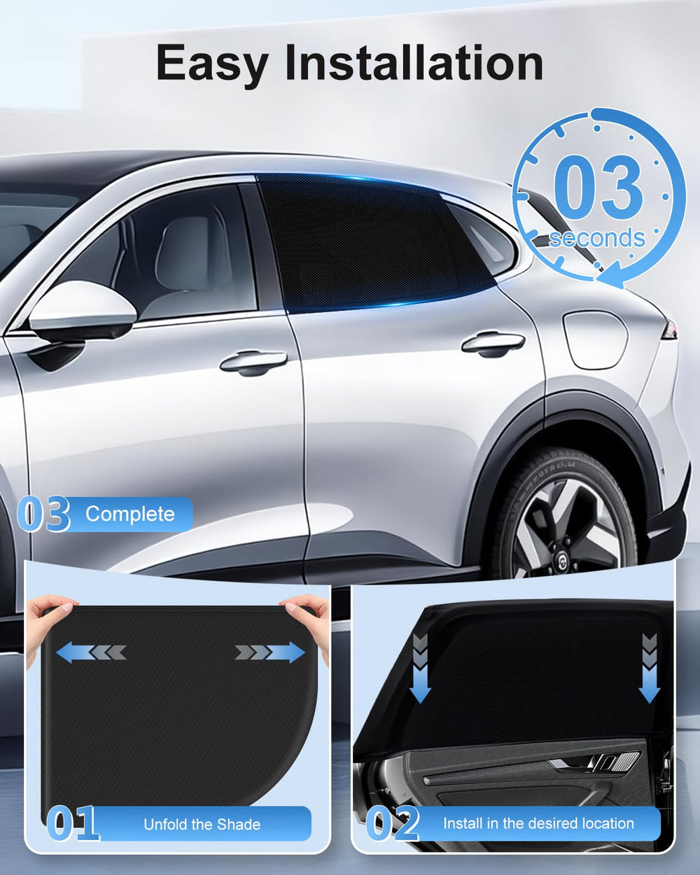 PEMOTech cortina instalada en ventanilla trasera protegiendo al bebé