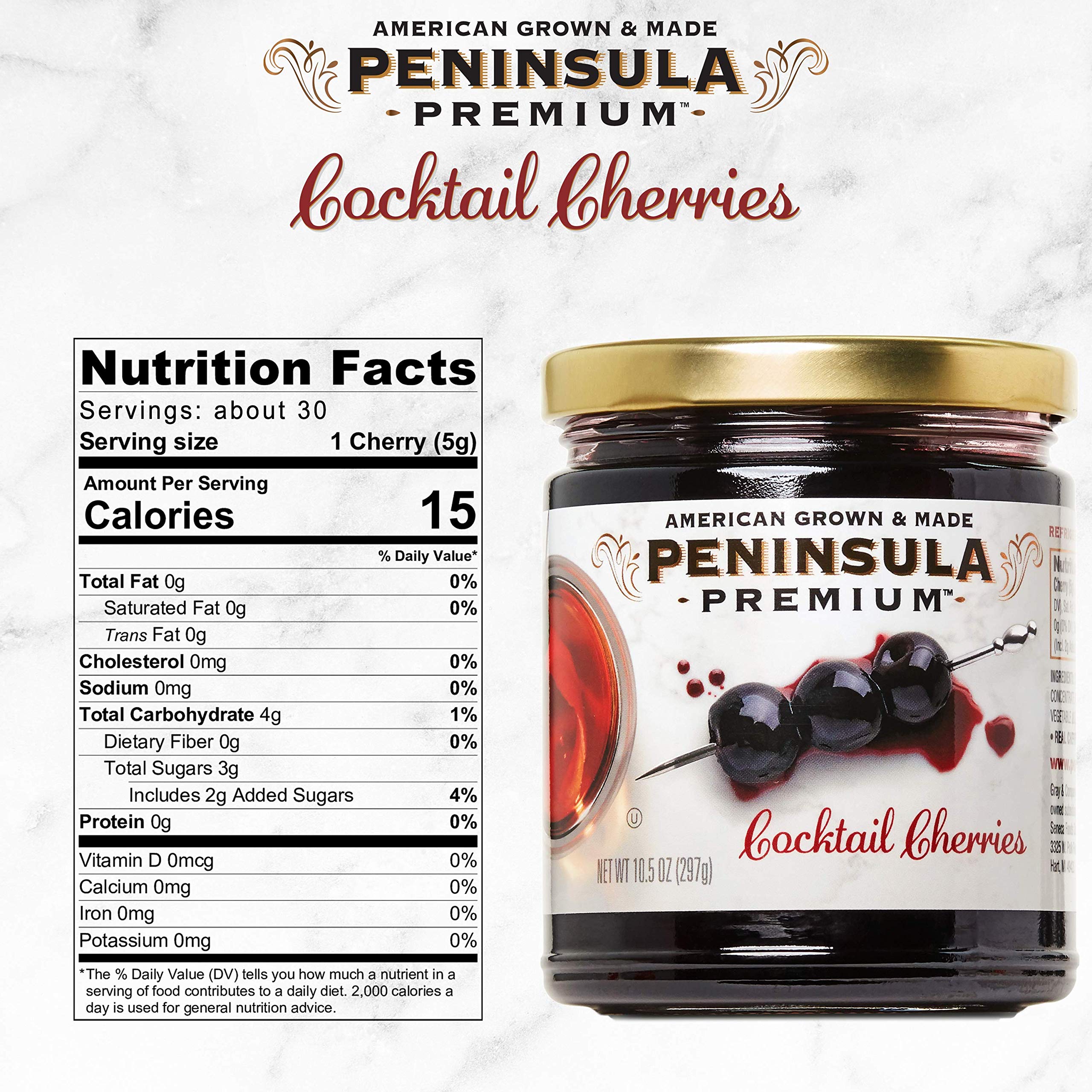 Peninsula Premium cereza sobre copa de cóctel realzando sabor