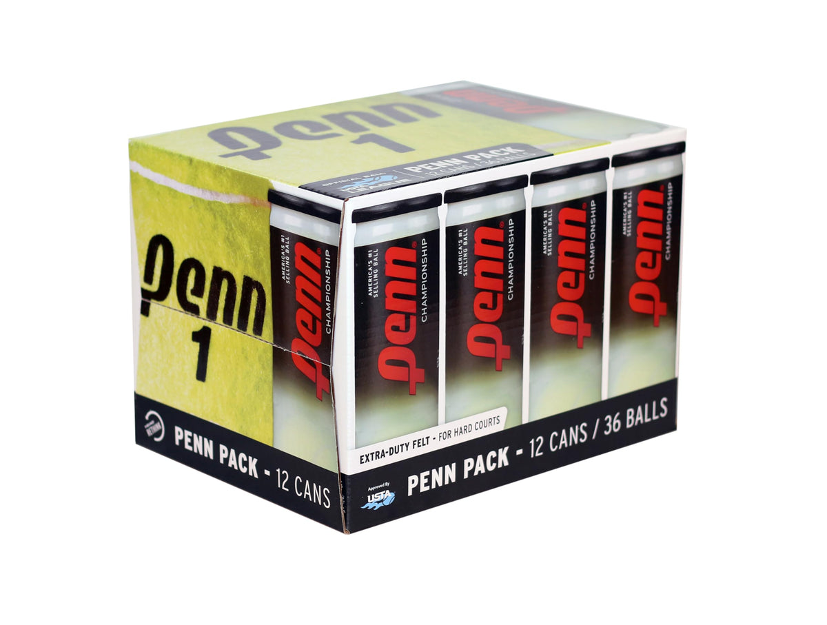 Penn lata frontal con tres pelotas mostrando marca y presentación práctica