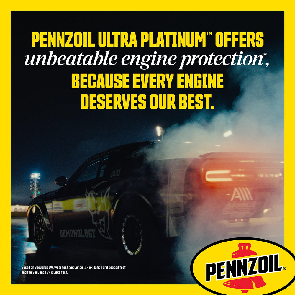 Pennzoil Ultra Platinum junto a regla para referencia de tamaño y escala