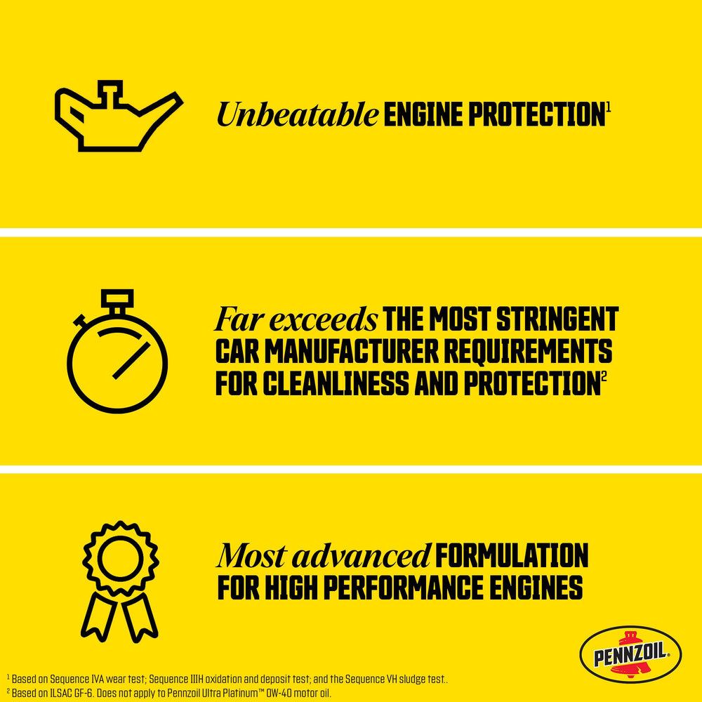 Botella de Pennzoil Ultra Platinum vertiéndose en motor para protección instantánea