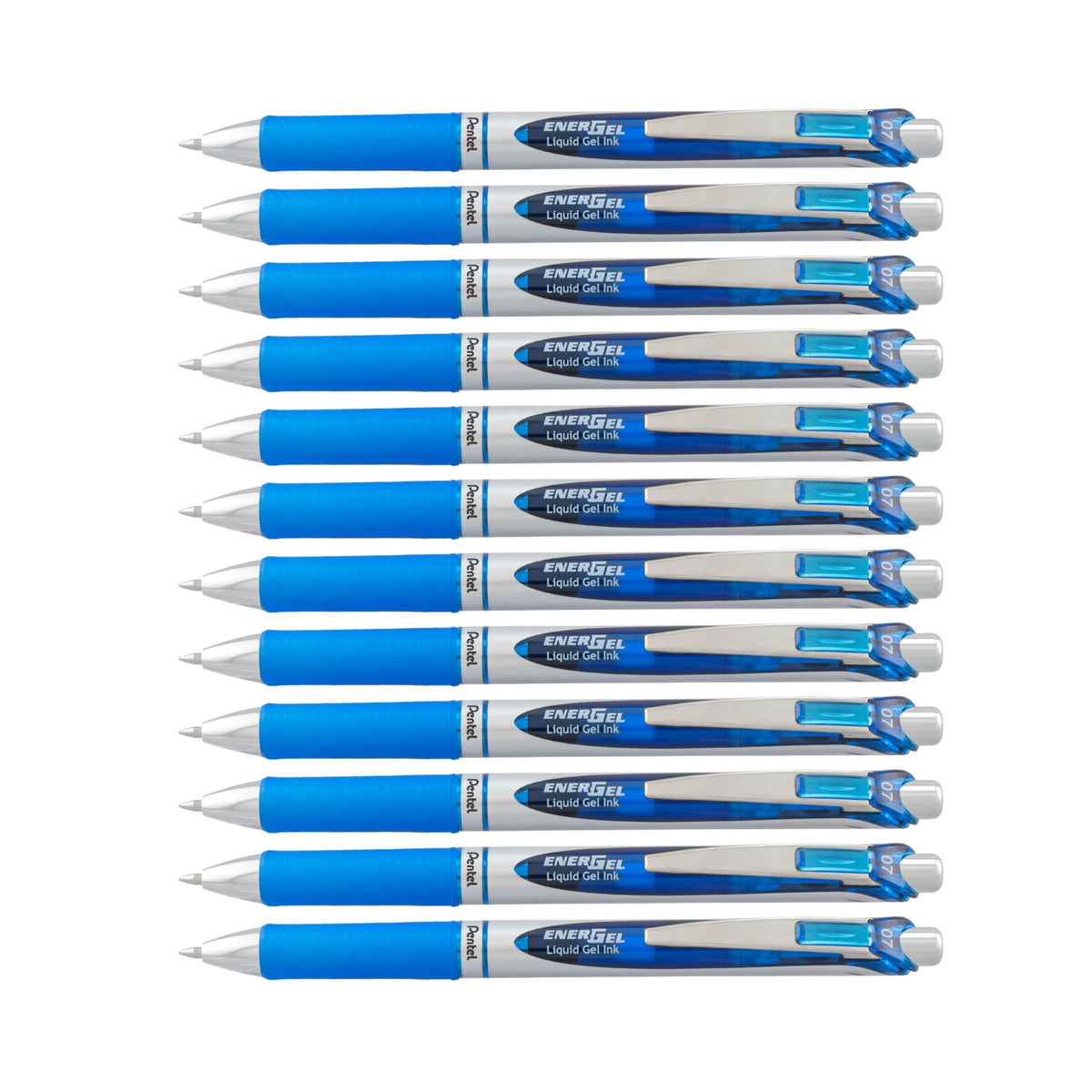 Pentel EnerGel RTX frontal mostrando diseño negro y plateado, aspecto profesional