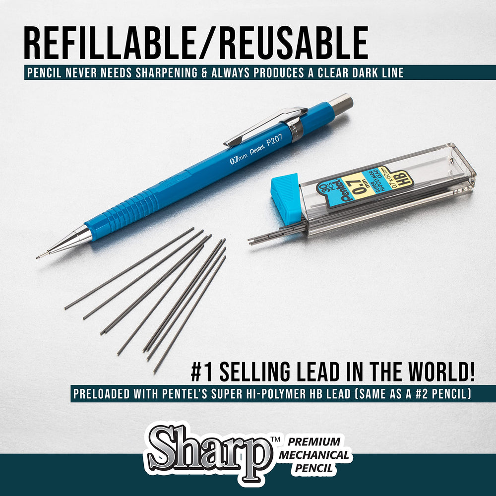 Pentel Sharp comparado con una mano para apreciar tamaño y ergonomía