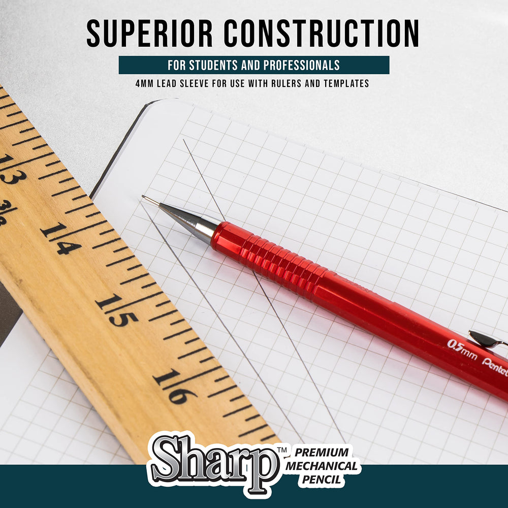 Pentel Sharp usado junto a una regla demostrando precisión en dibujo técnico