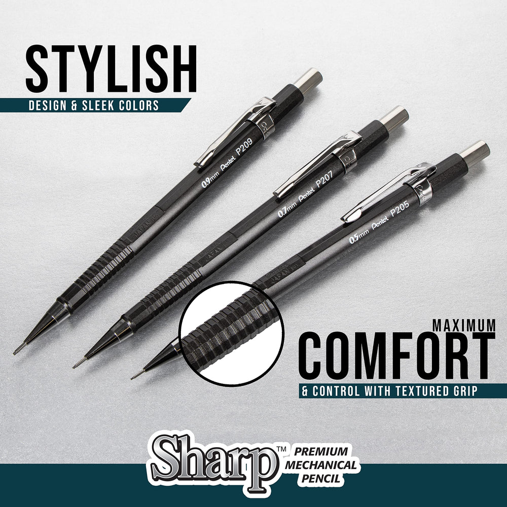 Pentel Sharp detalle del barril azul que ofrece agarre cómodo y durabilidad