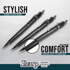 Pentel Sharp detalle del barril azul que ofrece agarre cómodo y durabilidad