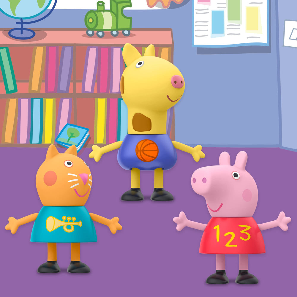 Peppa Pig figuras colocadas en escena de aula fomentando juego creativo