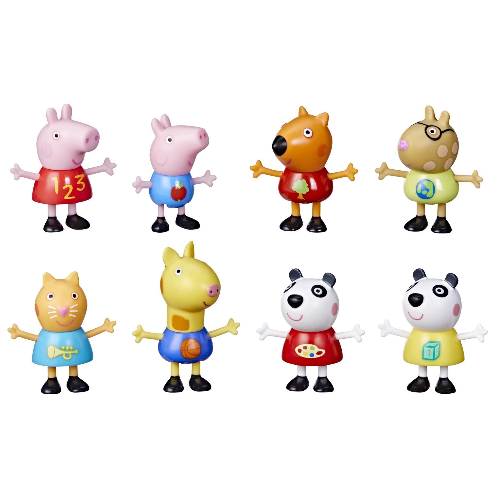 Peppa Pig paquete frontal mostrando las ocho figuras y su atractivo visual
