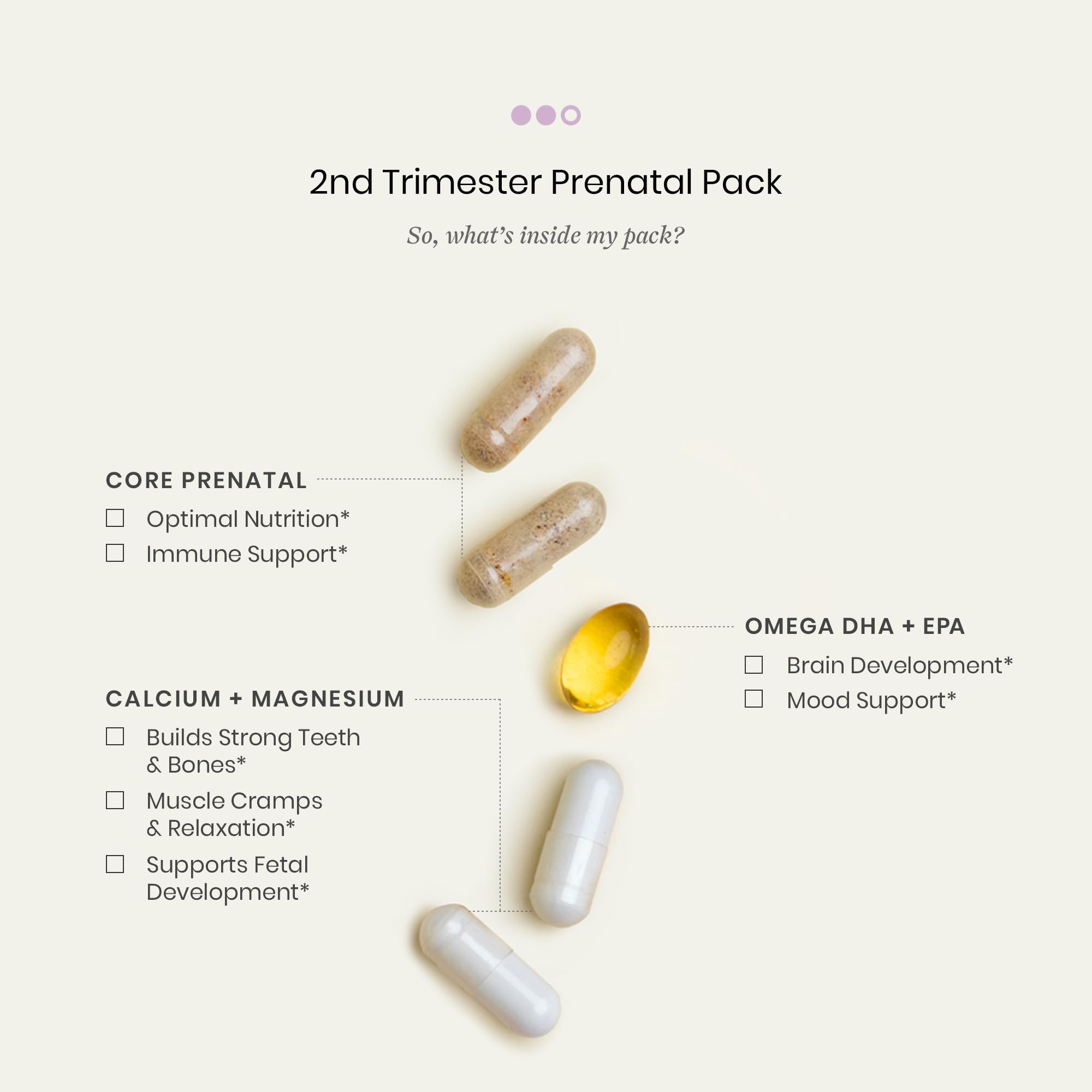 Perelel core prenatal cápsulas en primer plano, mezcla de nutrientes