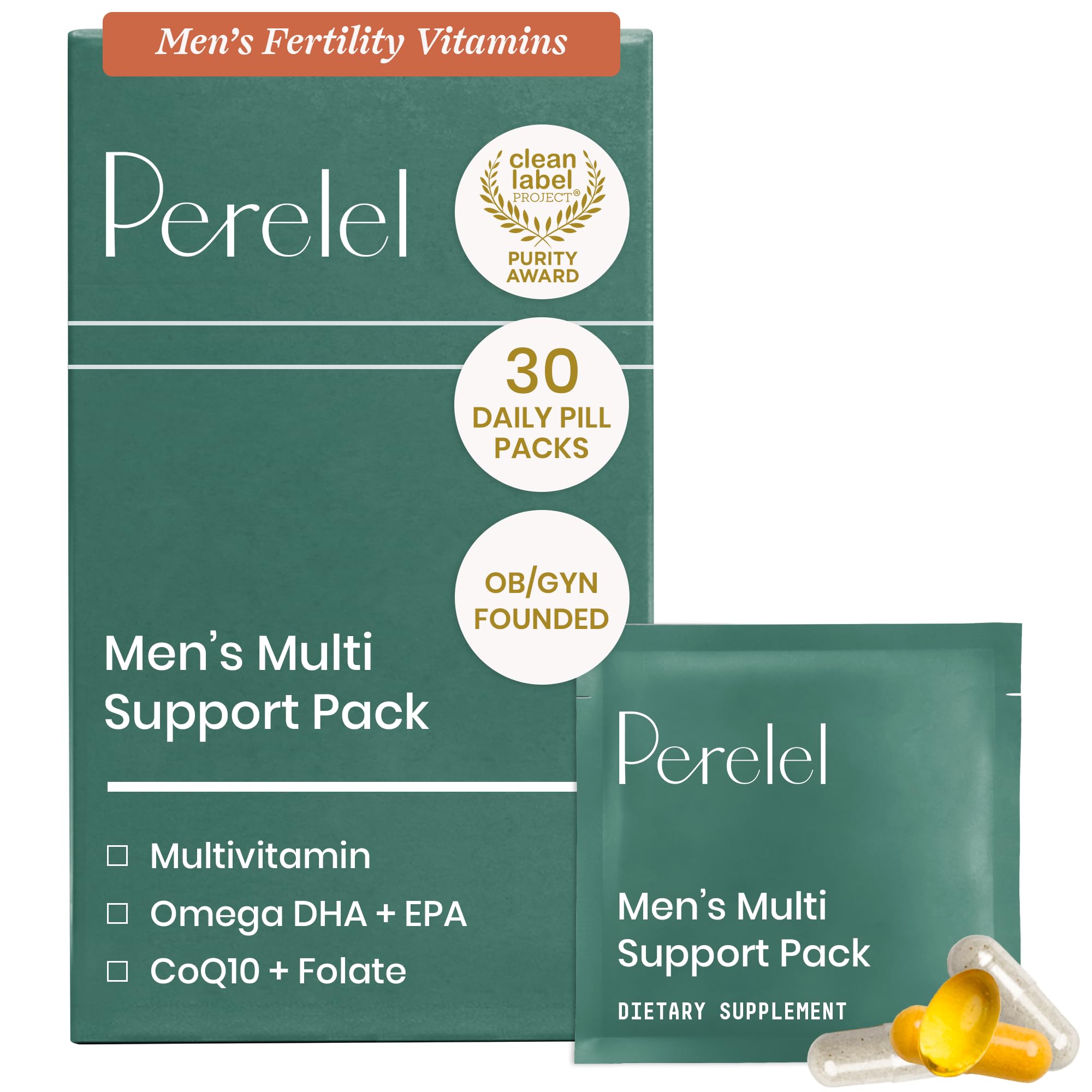 Perelel pack diario frente mostrando sobres y cápsulas para ahorro de tiempo