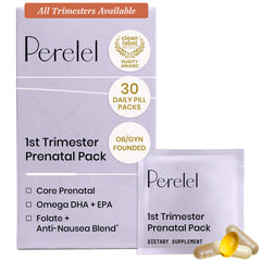 Perelel frontal del embalaje mostrando el pack prenatal y conveniencia