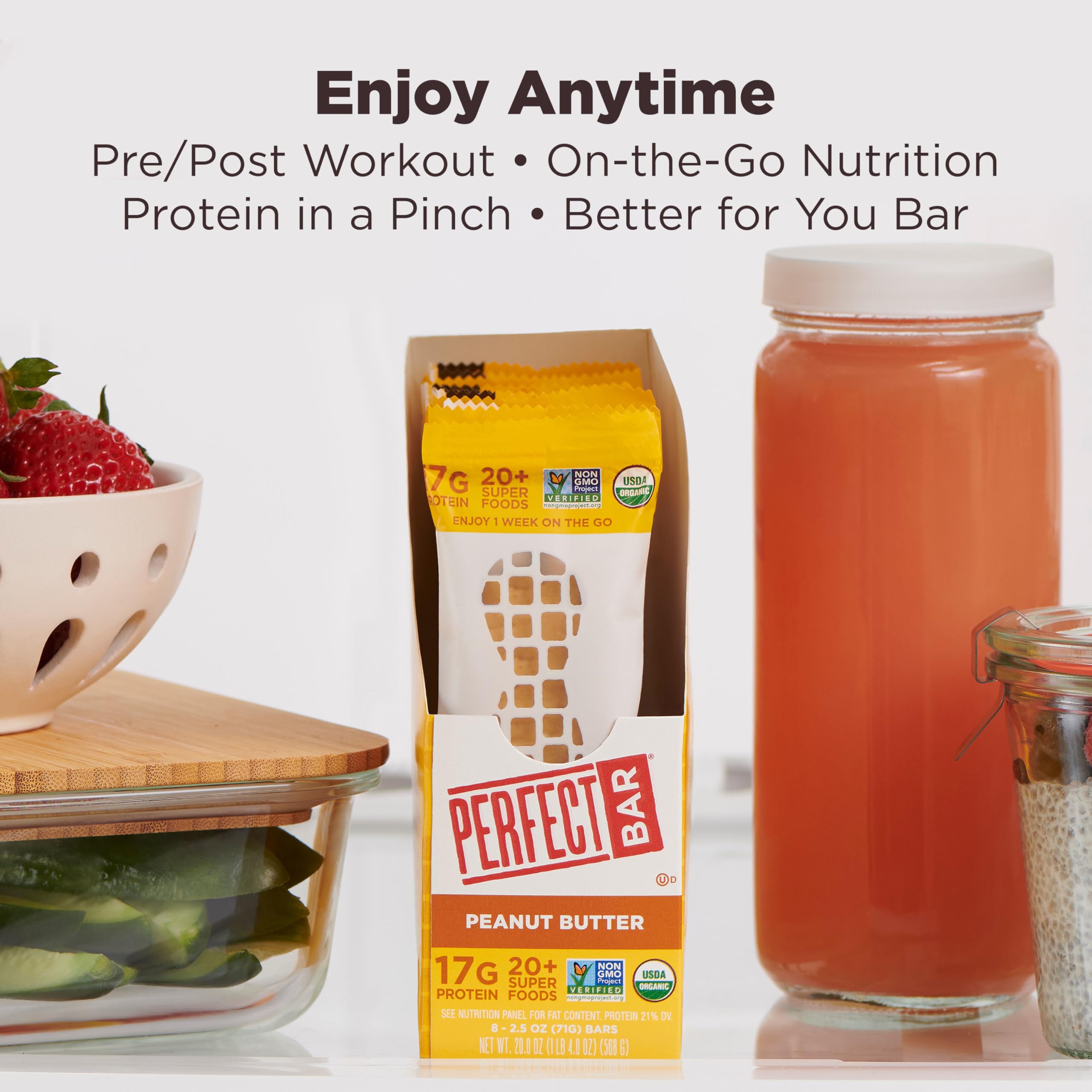 Perfect Bar etiqueta con lista de ingredientes limpios y superalimentos