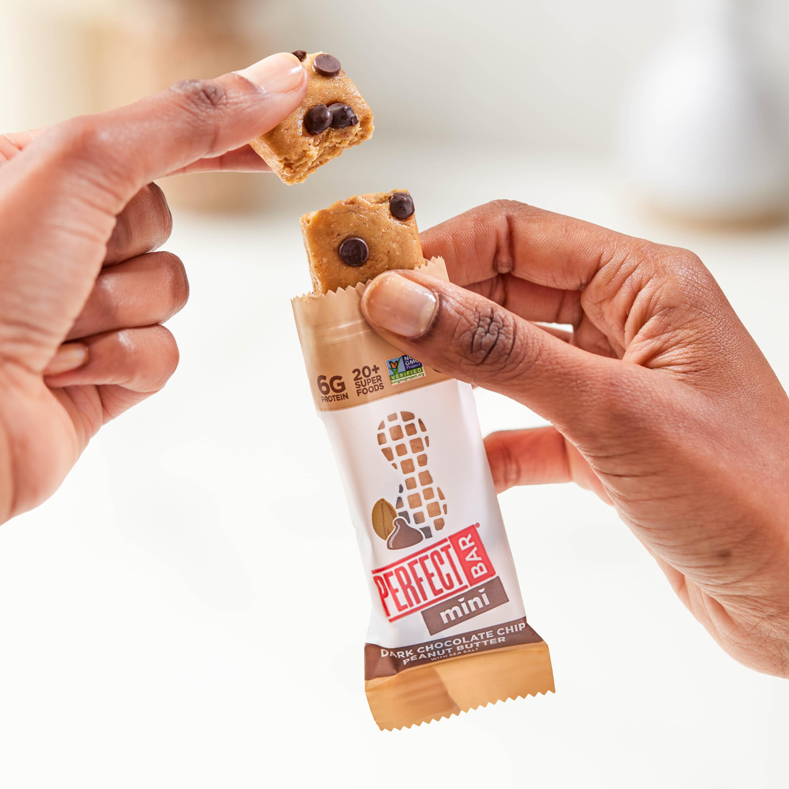 Perfect Bar dark chocolate chip detail highlighting chocolate pieces and flavor boost