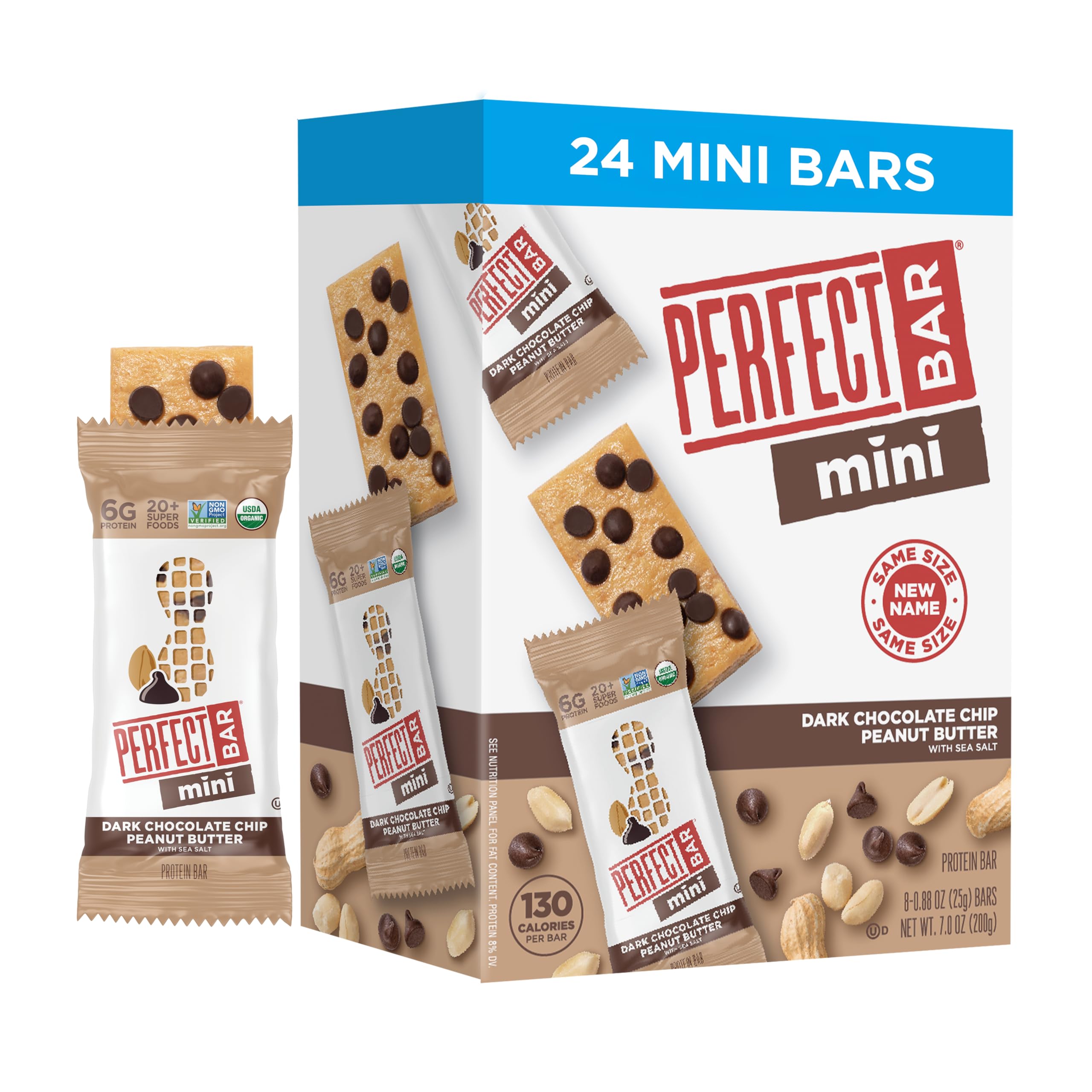 Perfect Bar mini front packaging showing organic label and portion size benefit