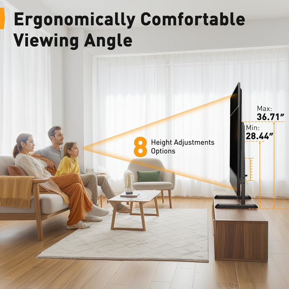 Perlegear visual de instalación con televisor montado demostrando ajuste de altura