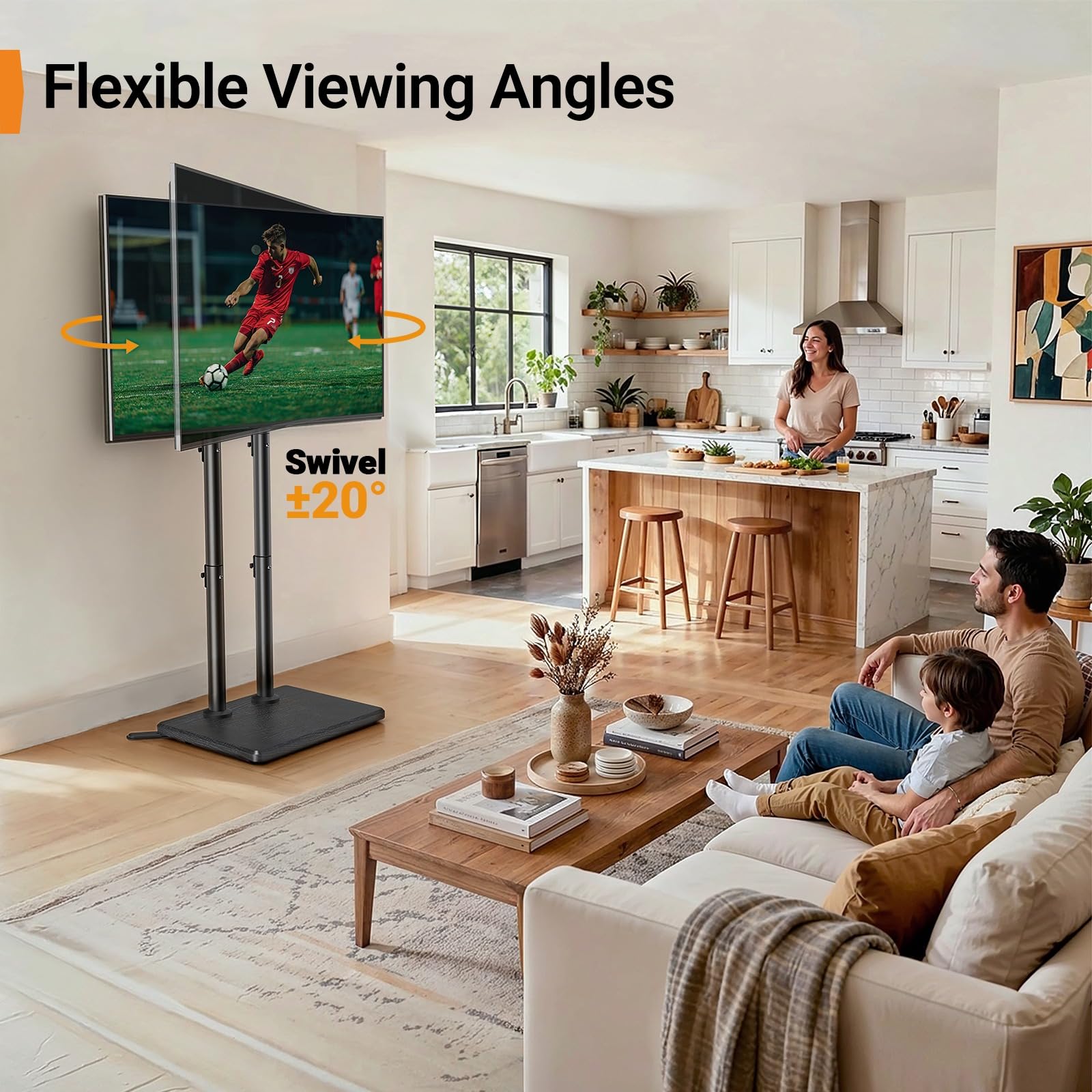 Perlegear TV montado en uso girado mostrando ángulo de visión cómodo