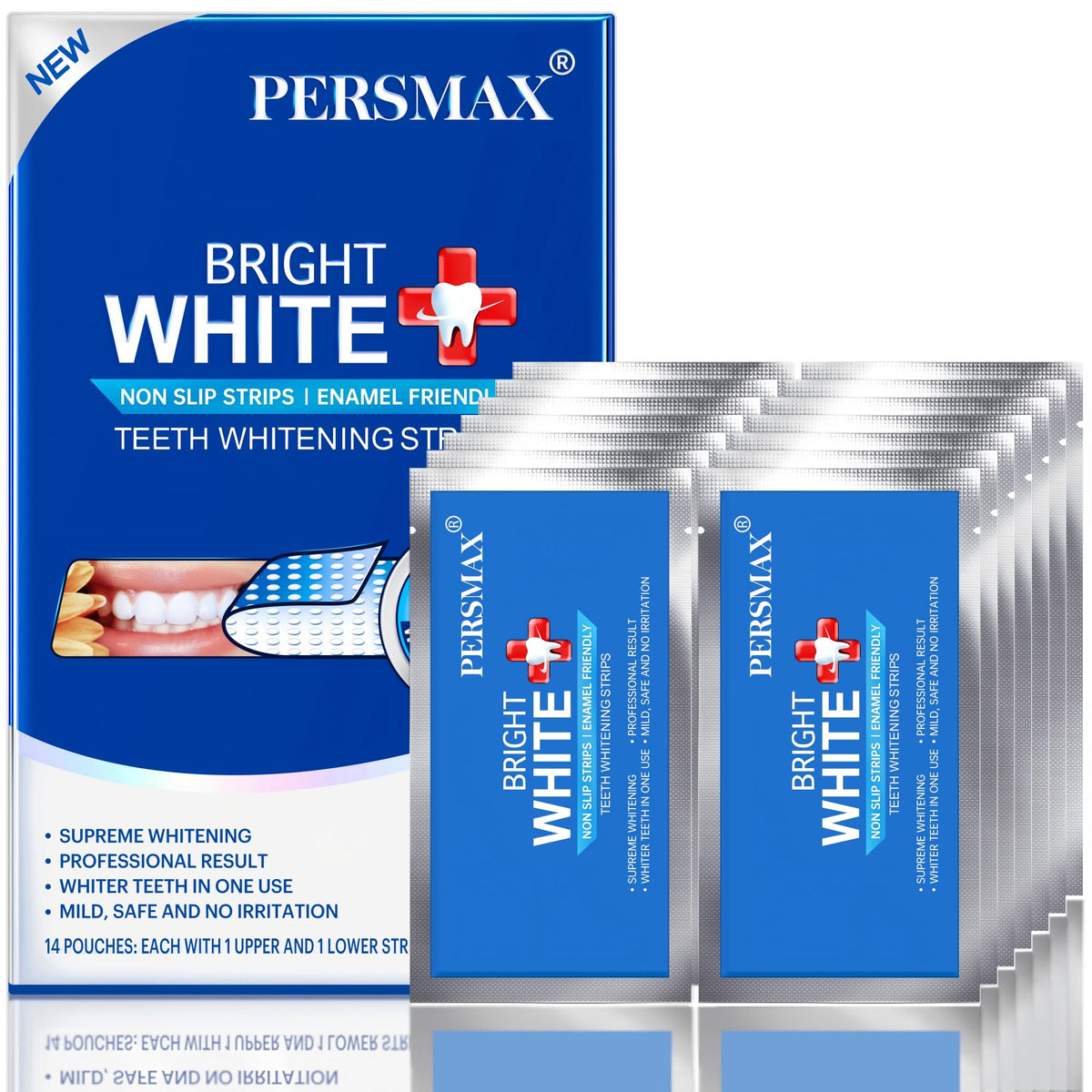 PERSMAX frente del empaque mostrando 14 tratamientos y 28 tiras, conveniencia diaria