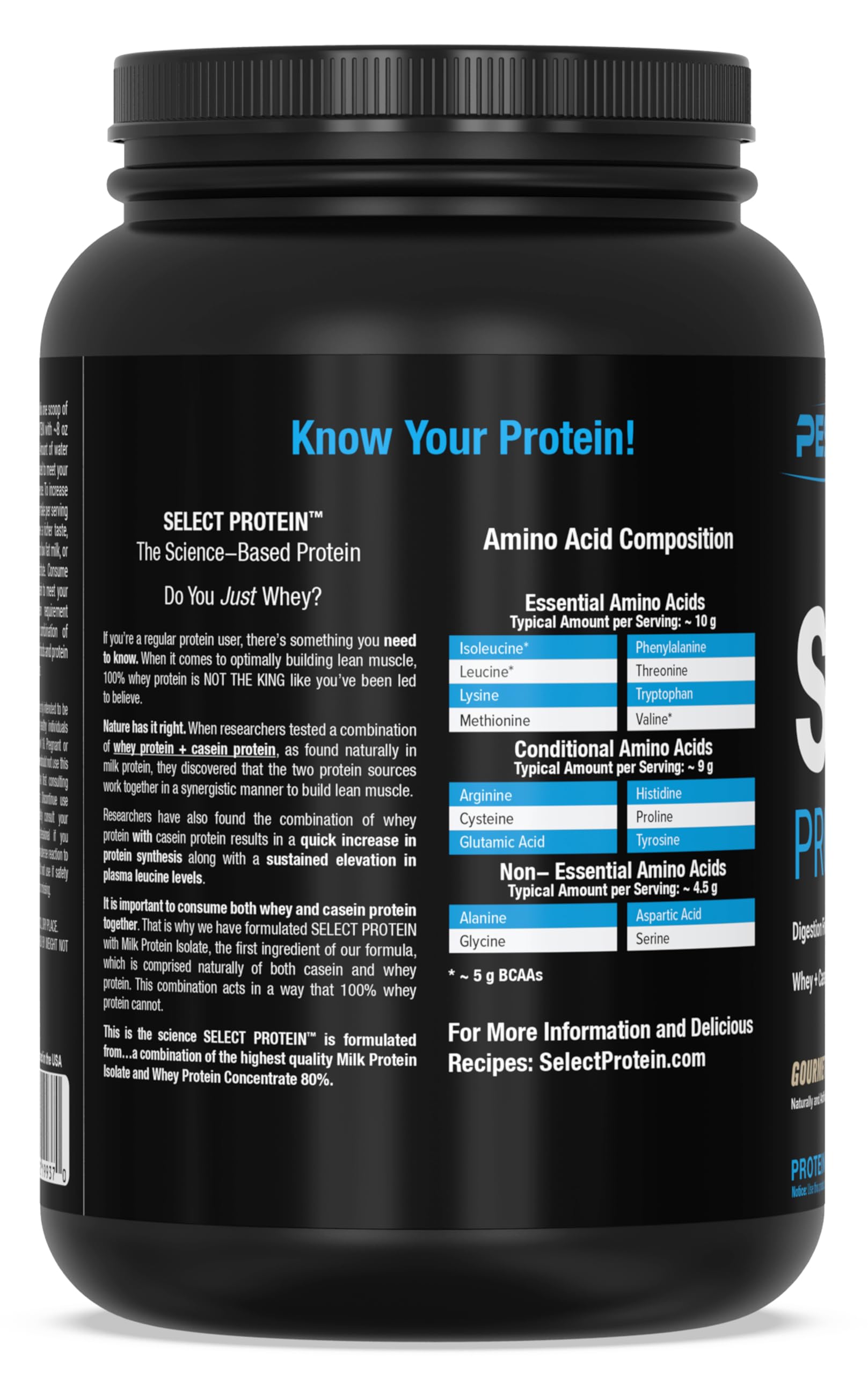 Envase de PEScience Select Protein en una cocina moderna como opción diaria y versátil