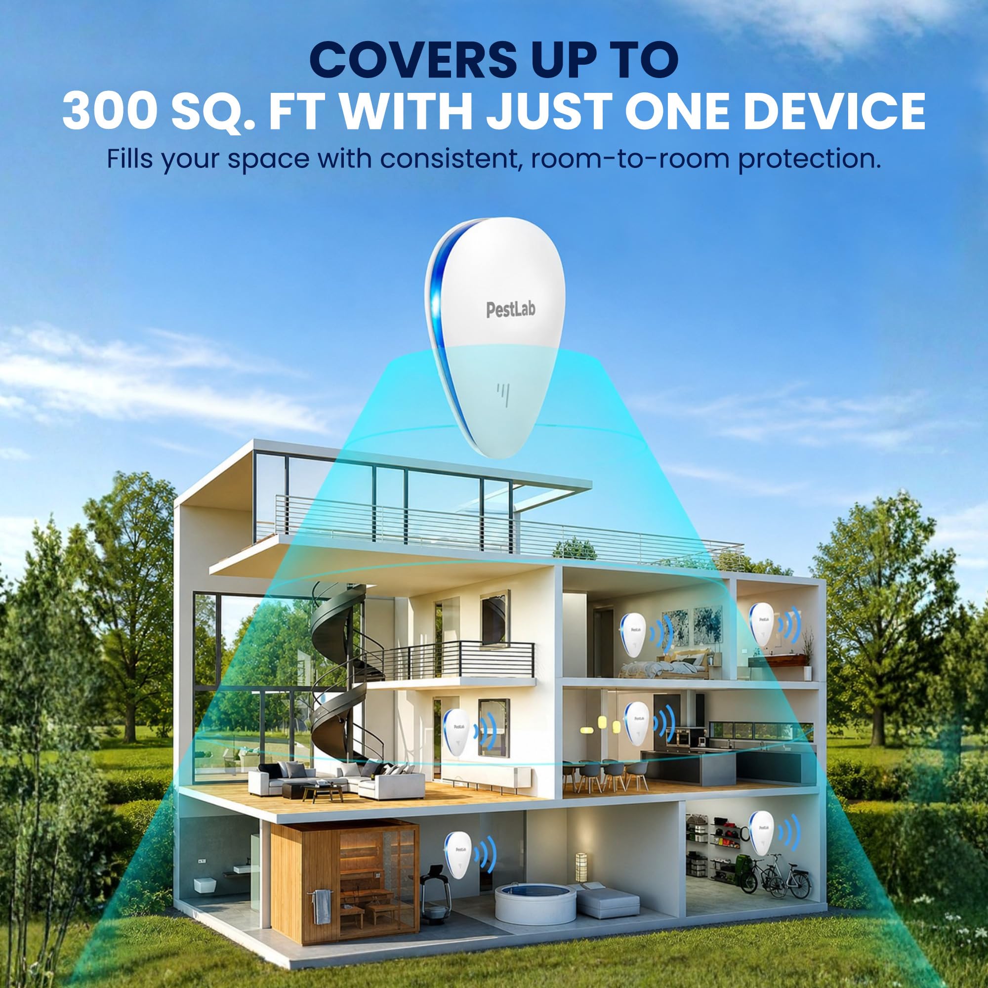 Pestlab empaque y etiqueta con especificaciones y cobertura 300 ft²