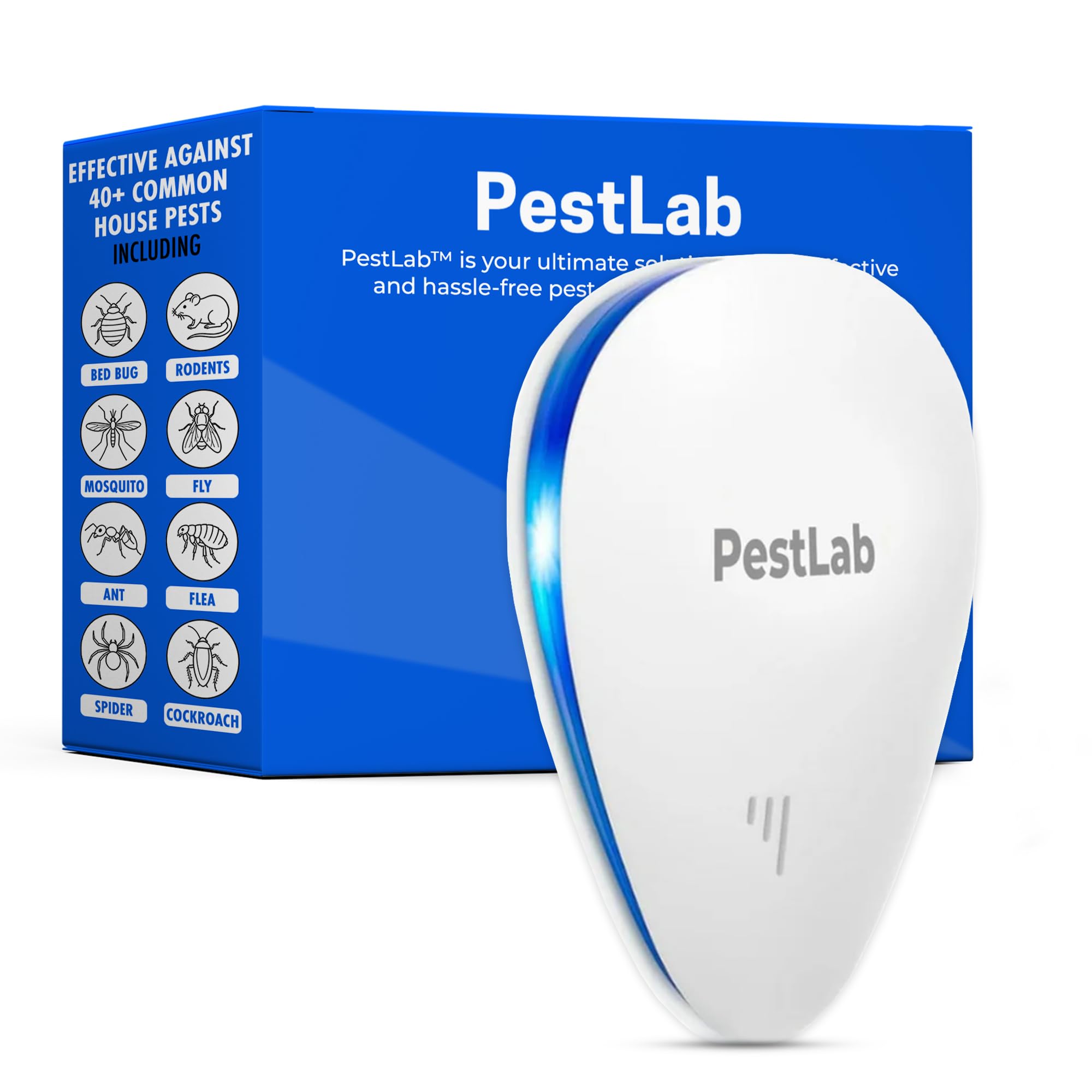 Pestlab frontal enchufado mostrando diseño compacto y protección continua