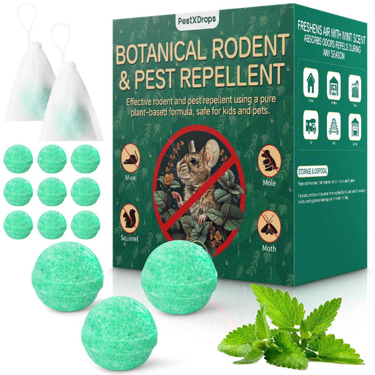 PestXDrops frente del embalaje mostrando 14 pelotas y beneficios visibles