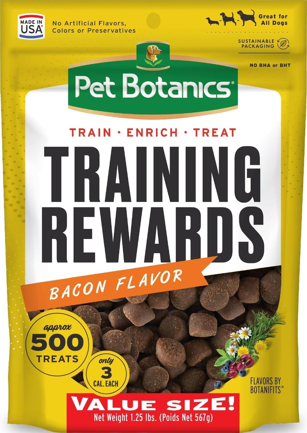 Pet Botanics bolsa frontal bacon mostrando volumen y diseño atractivo