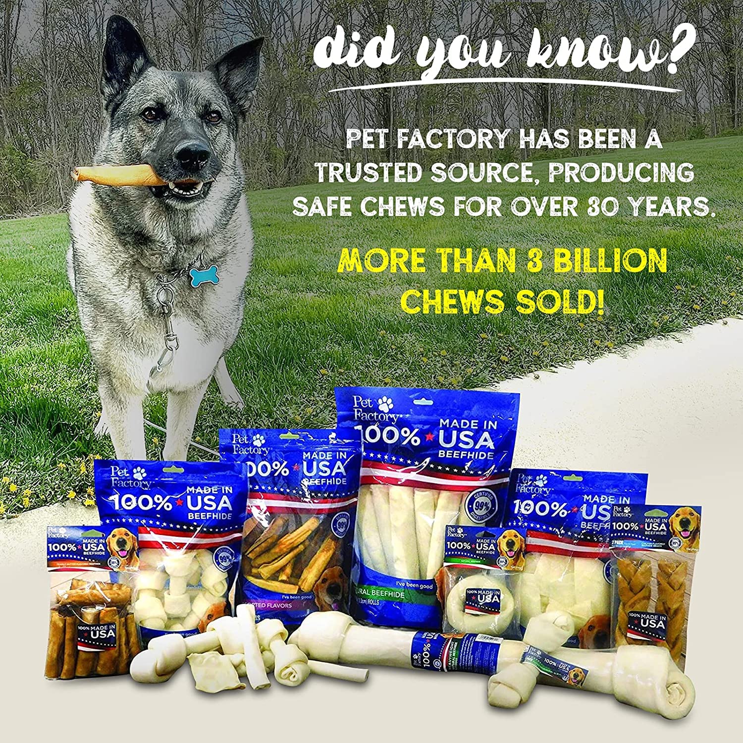 Pet Factory comparación con hocico que ilustra tamaño seguro y apropiado