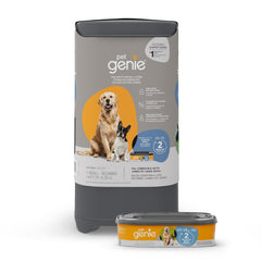 Pet Genie pail vista frontal mostrando diseño portátil y cierre eficaz