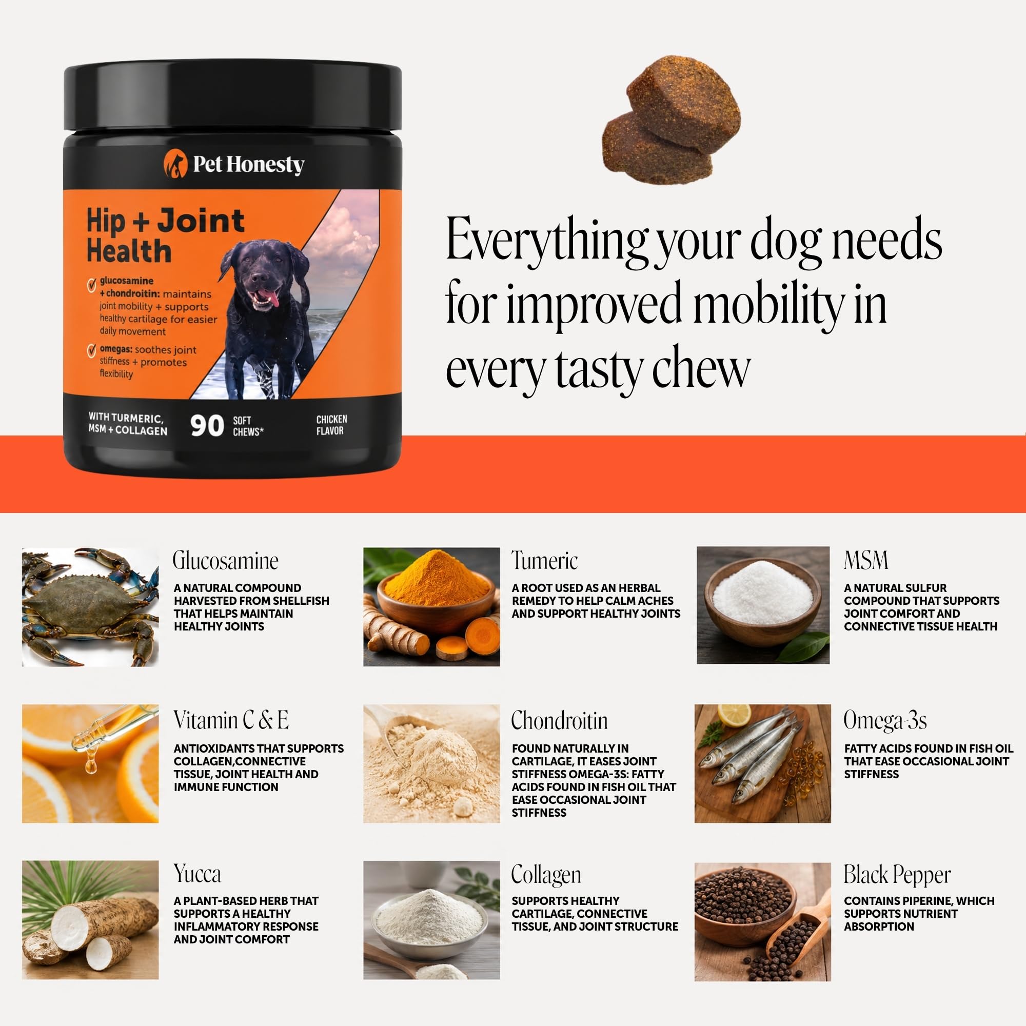 Pet Honesty masticables junto a objeto para comparar tamaño y dosis