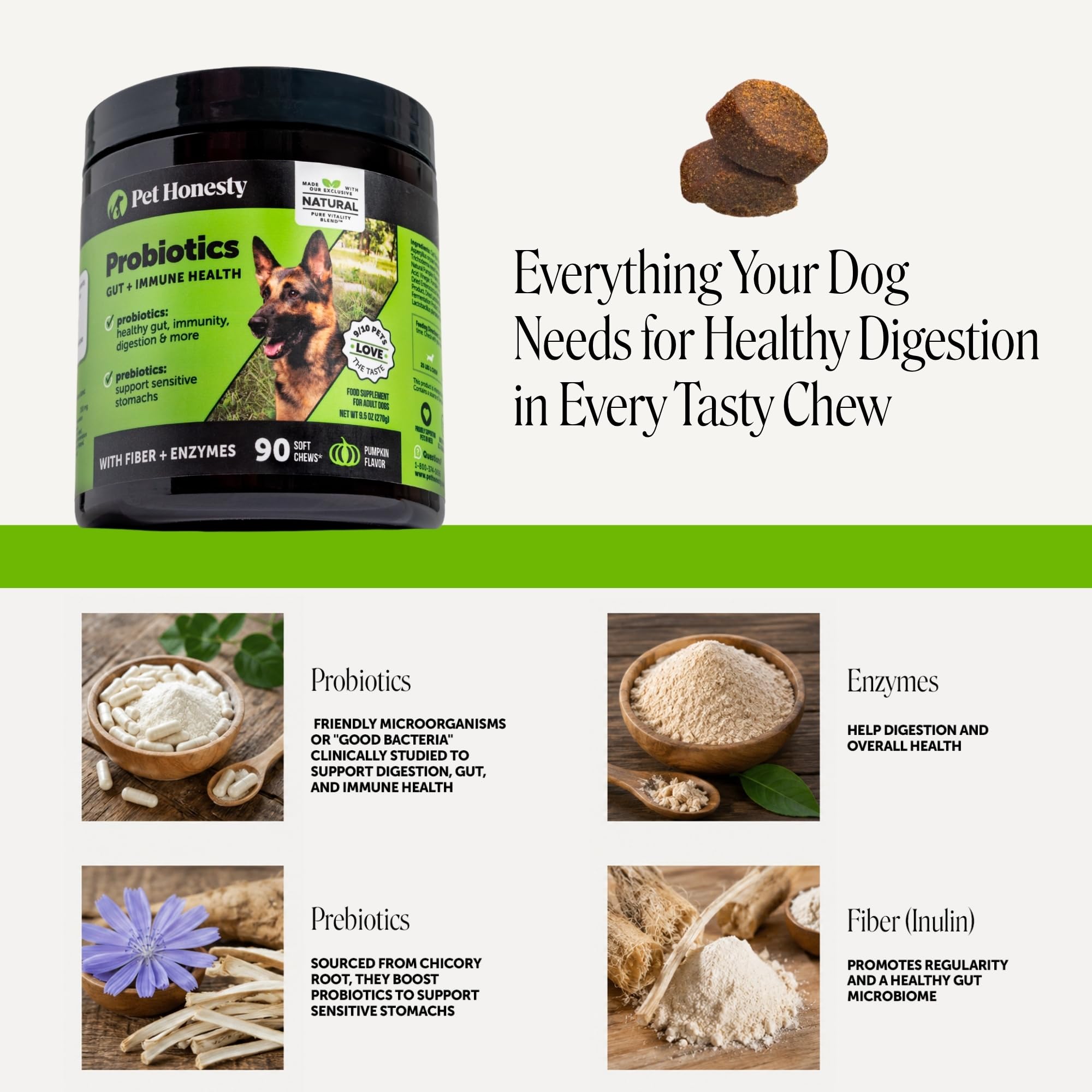 Pet Honesty dueño dando masticable a perro, apoya salud digestiva y palatabilidad