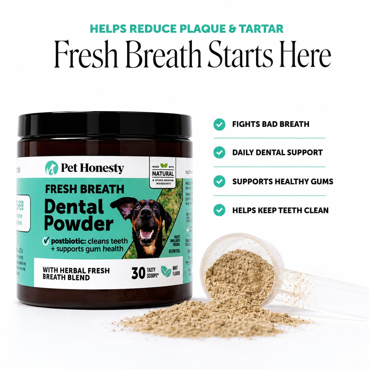 Pet Honesty etiqueta con ingredientes clave como kelp y HMP para confianza