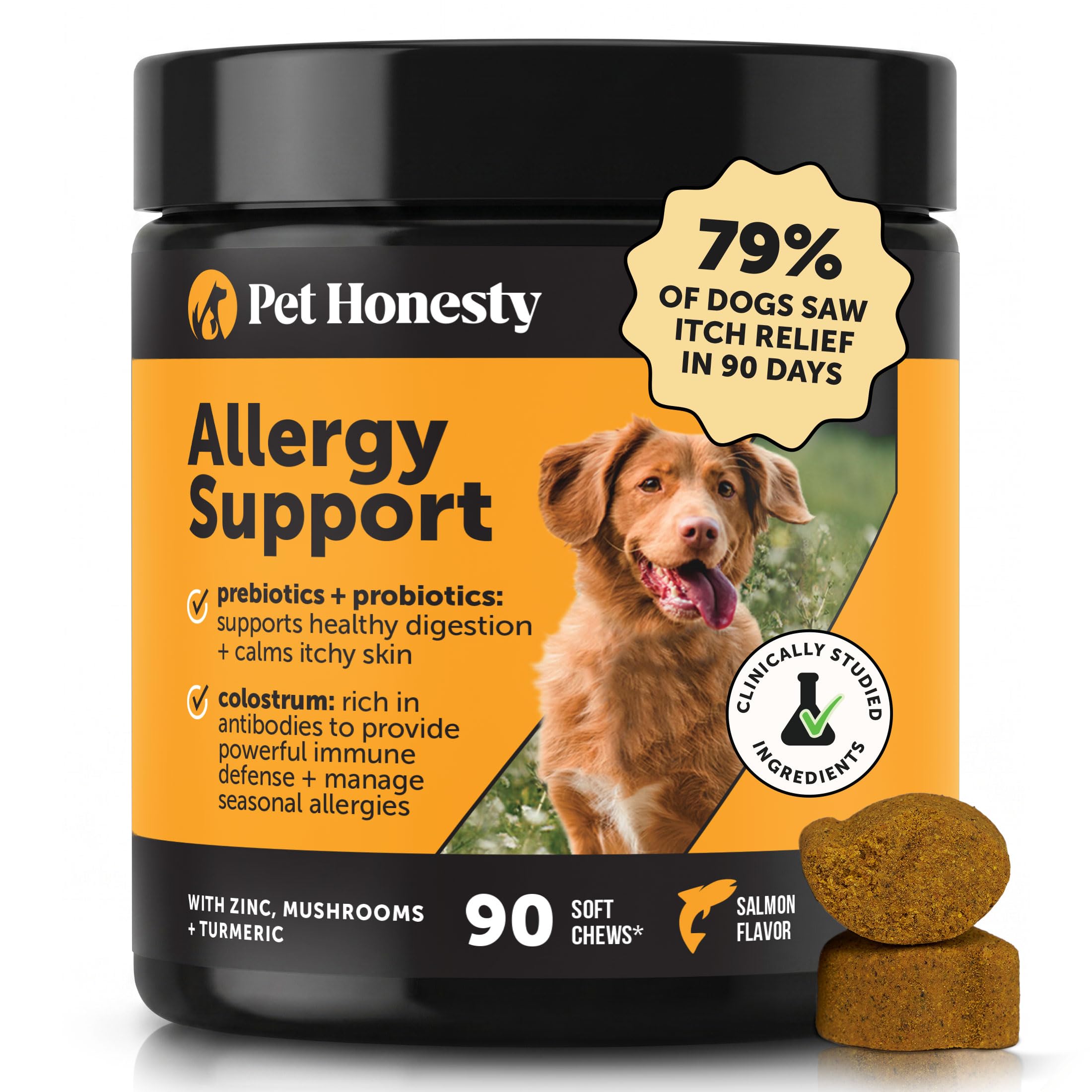 Pet Honesty frente del envase mostrando el formato de 90 unidades y beneficios