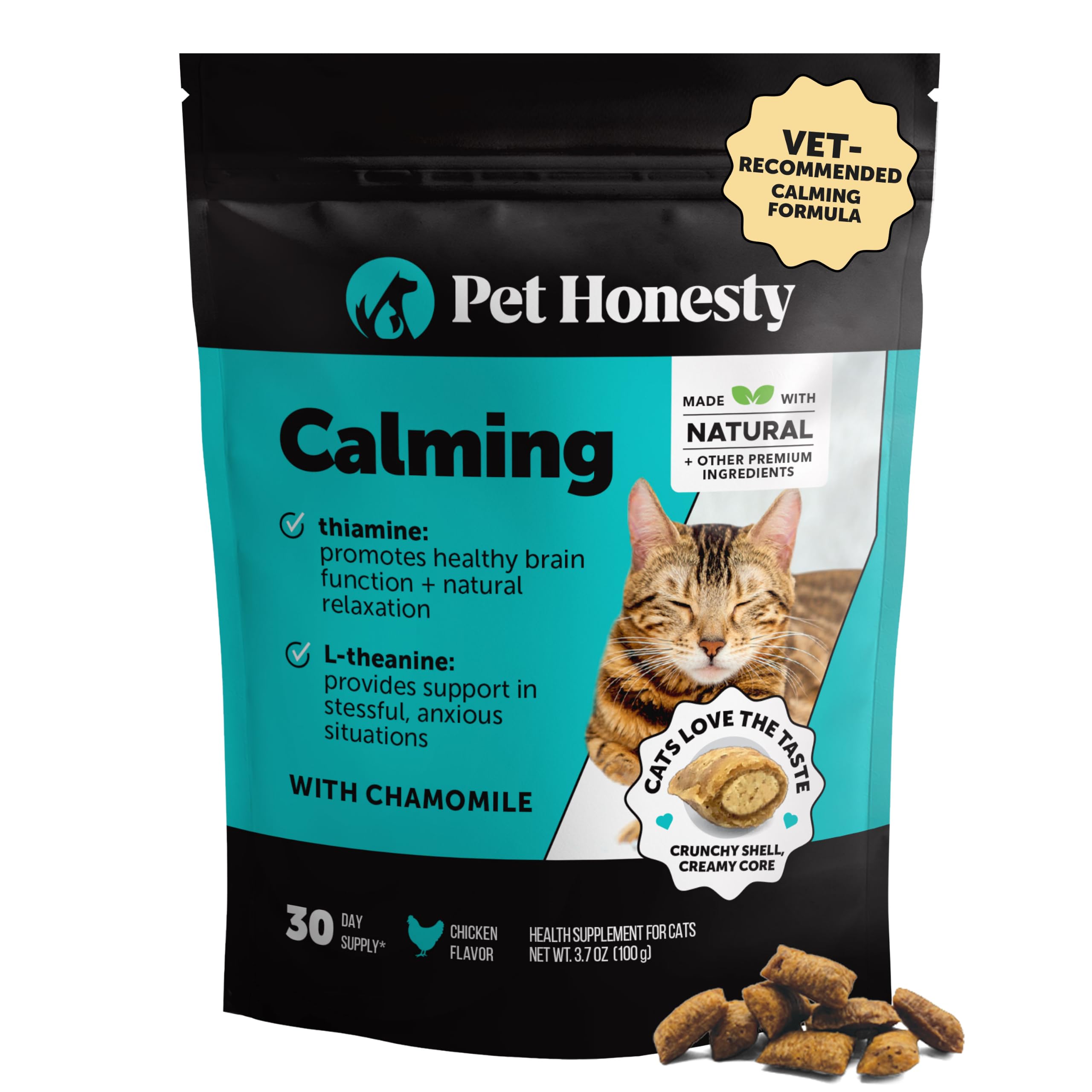 Pet Honesty vista frontal del envase muestra beneficios calmantes
