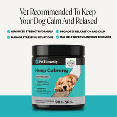 Pet Honesty ingredientes clave (hemp, melatonina) para apoyo nervioso