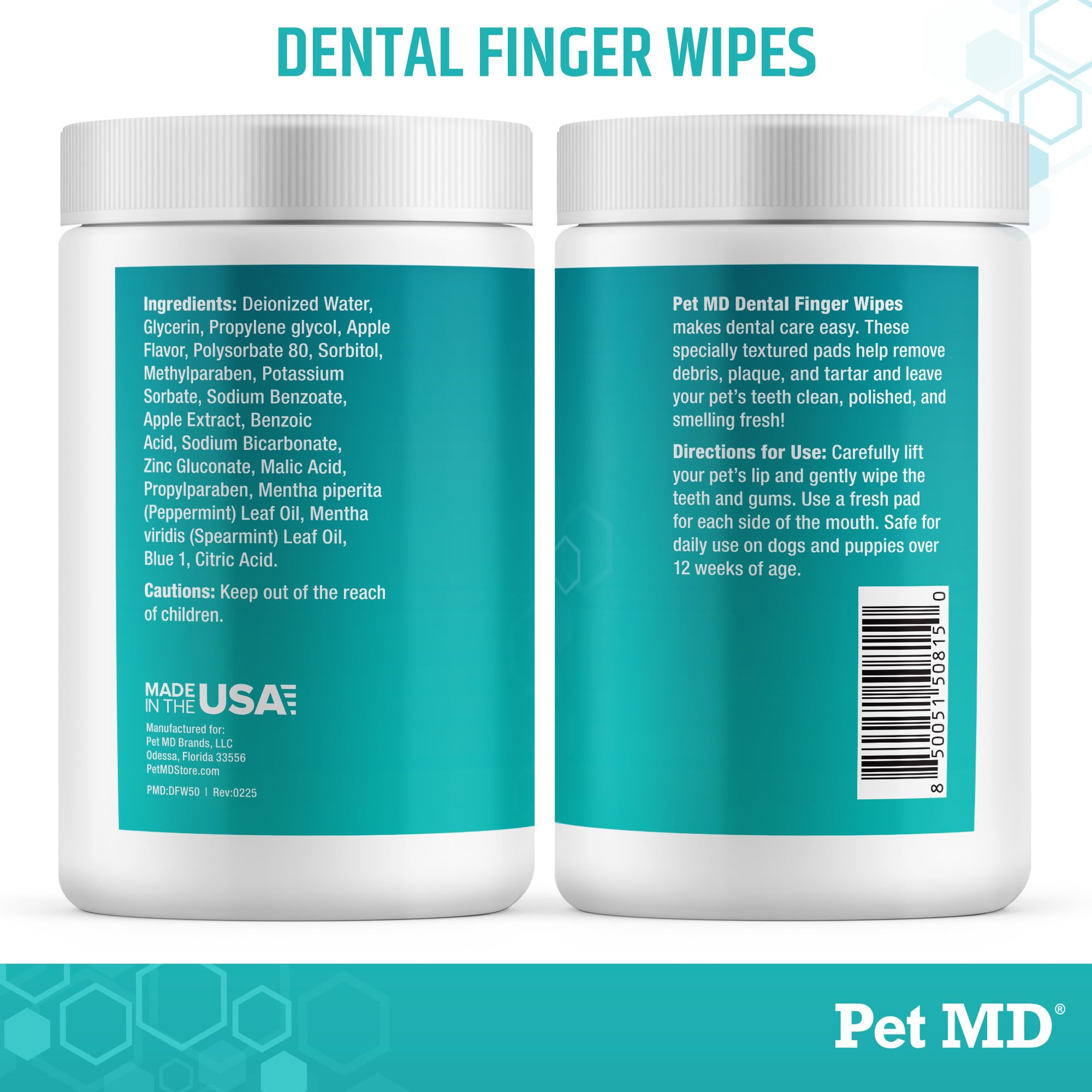 Pet MD toallitas abiertas mostrando material texturizado y uso inmediato
